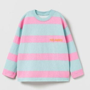 Zara Pink and Blue Long Sleeve Tee Relaxed Fit